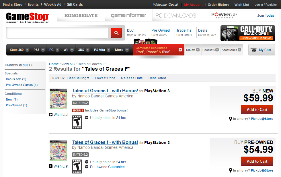 Gamestop Prices Used And New